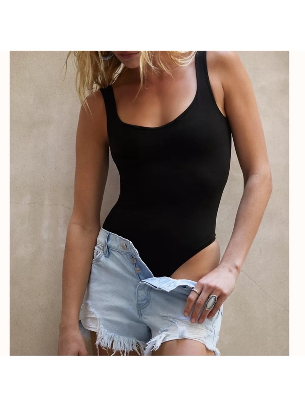 Free People Clean Lines Black Bodysuit size XL